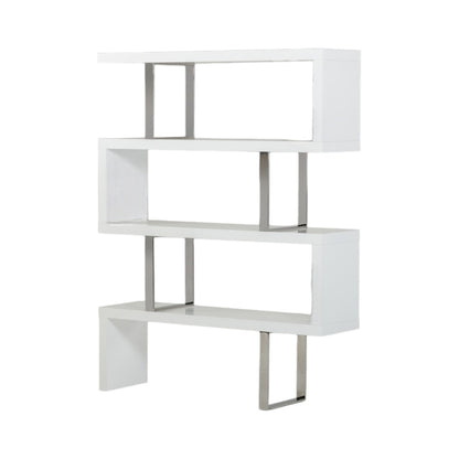 67" White Stainless Steel Four Tier Geometric Bookcase