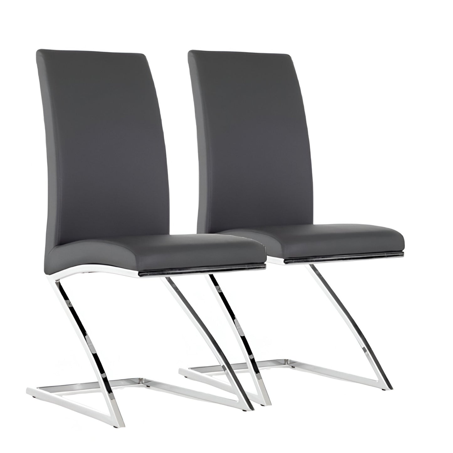 Set of Two Gray And Silver Upholstered Faux Leather Dining Side Chairs