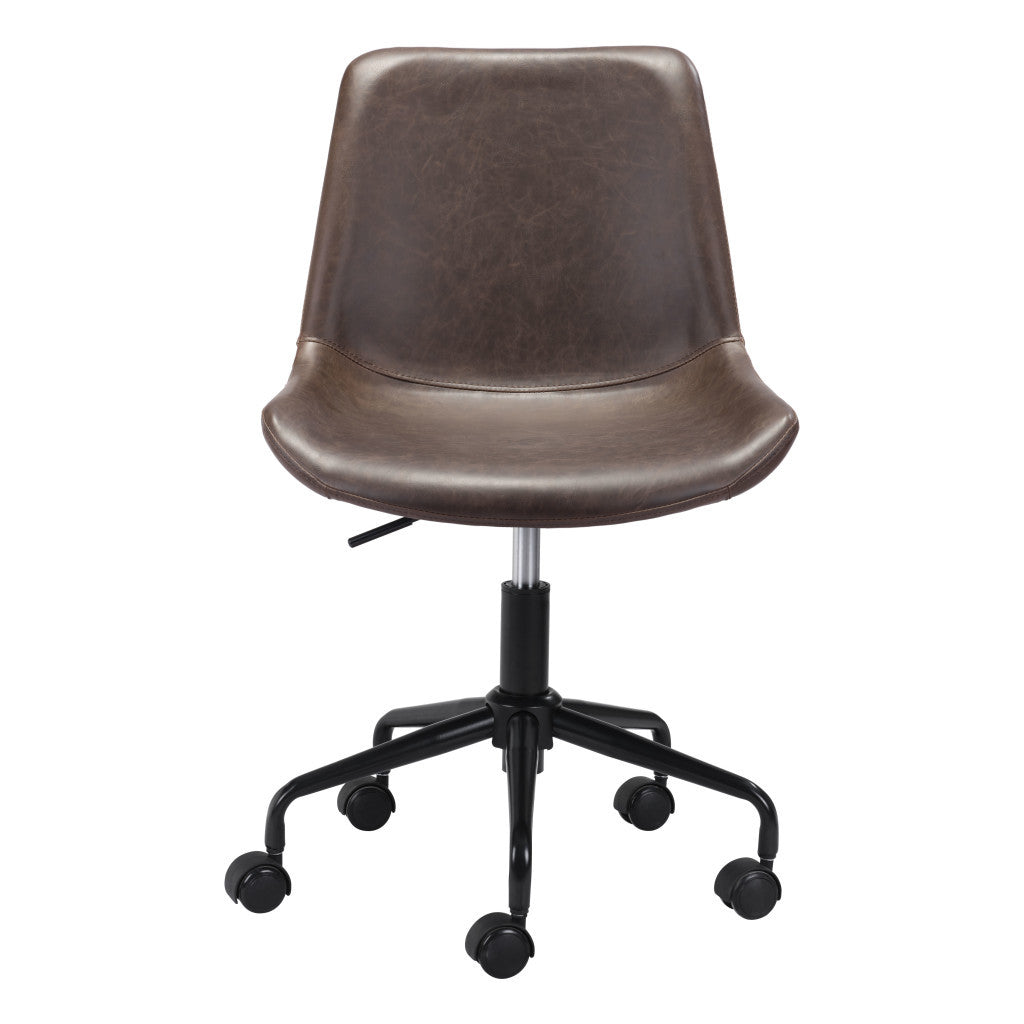 Brown and Black Adjustable Swivel Faux Leather Rolling Office Chair