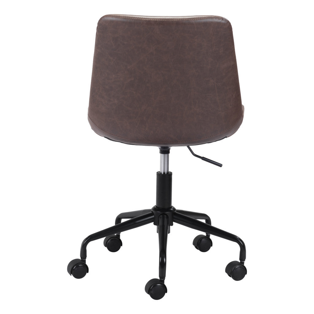 Brown and Black Adjustable Swivel Faux Leather Rolling Office Chair