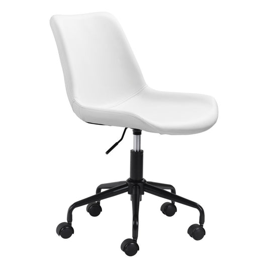 White and Black Adjustable Swivel Faux Leather Rolling Office Chair