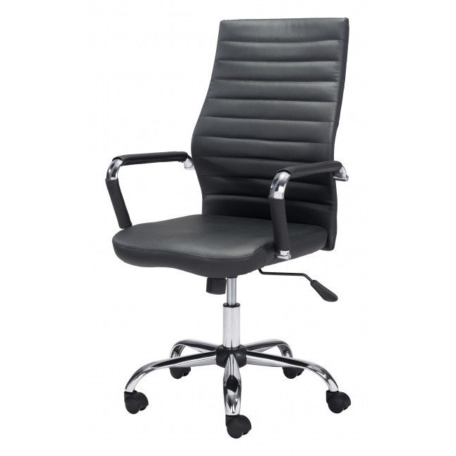 Black and Silver Adjustable Swivel Faux Leather Rolling Conference Office Chair