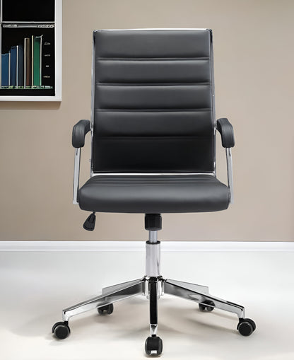 Black and Silver Adjustable Swivel Faux Leather Rolling Conference Office Chair