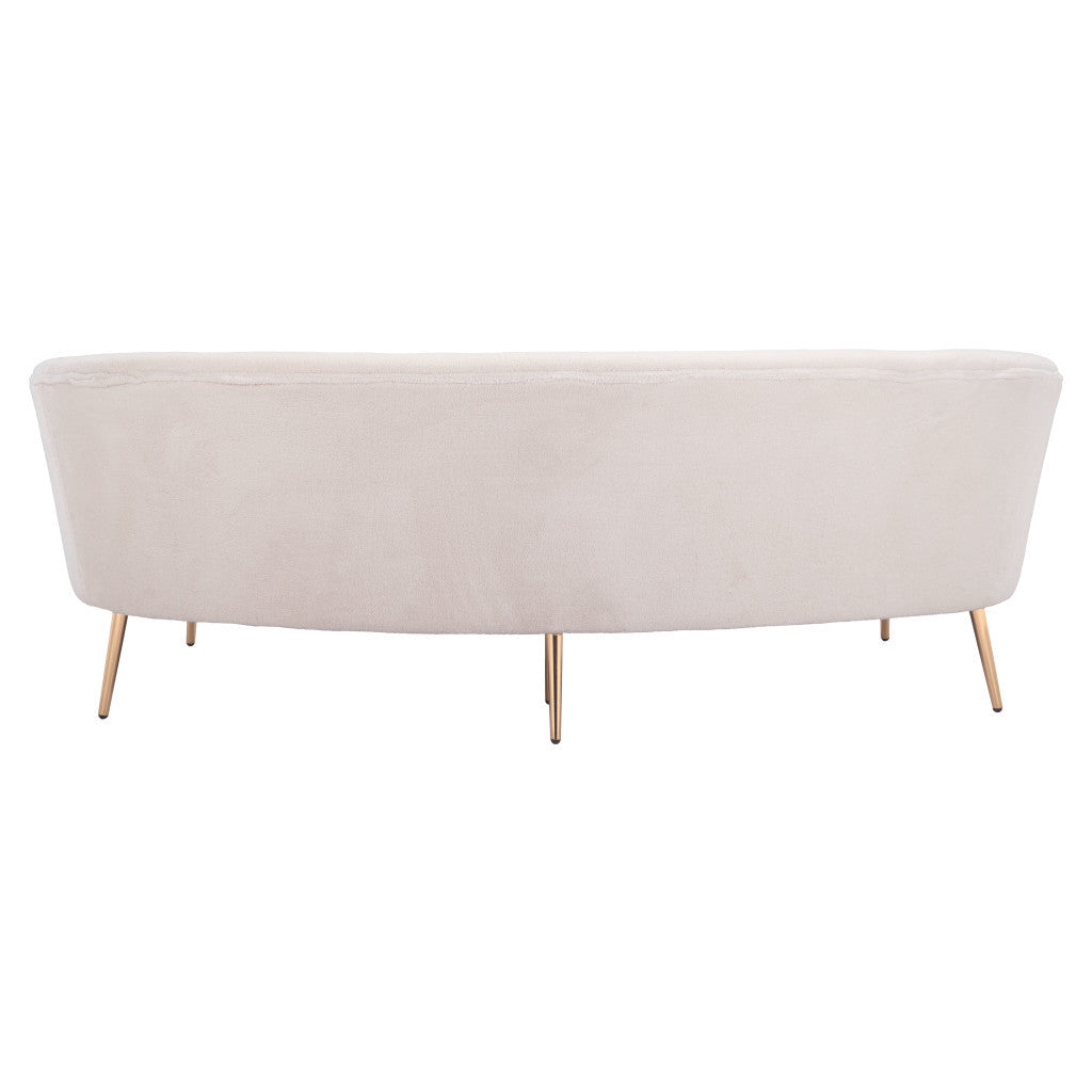 86" White Polyester Sofa With Gold Legs