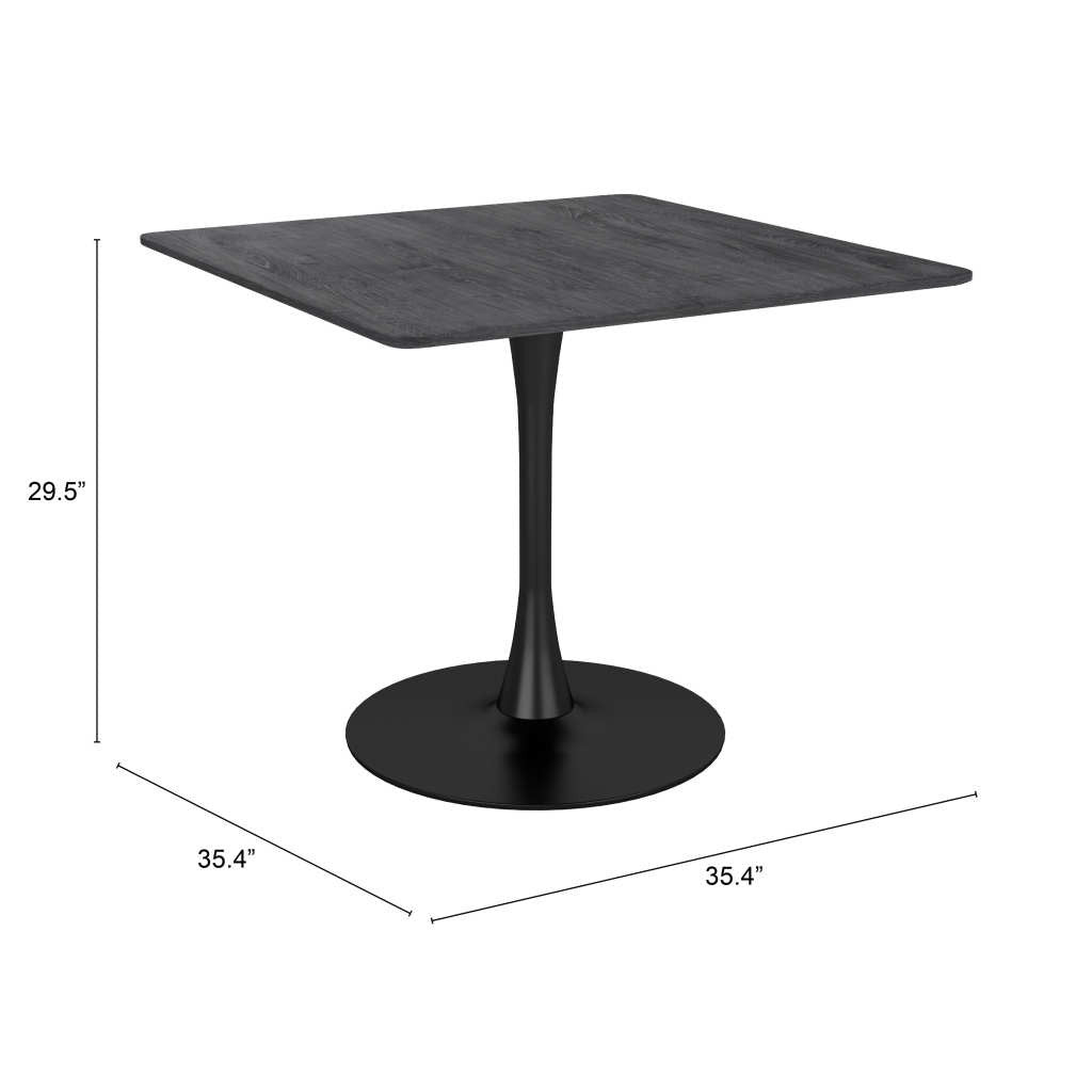 35" Black Square Steel Pedestal Base Dining Table