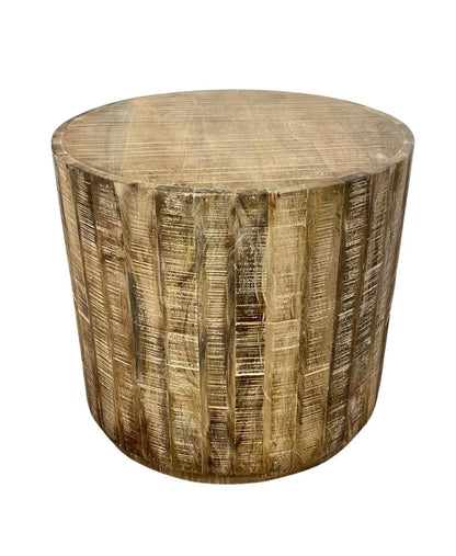 20" Natural Distressed Solid Wood Round Drum End Table
