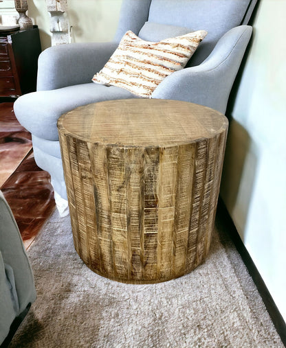 20" Beige Solid Wood Round End Table