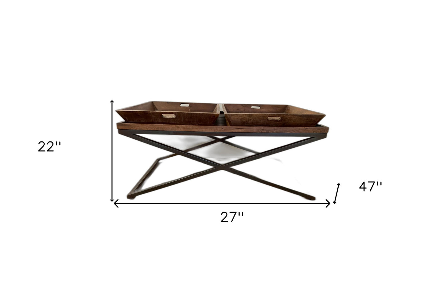 27" Brown And Black Solid Wood Coffee Table