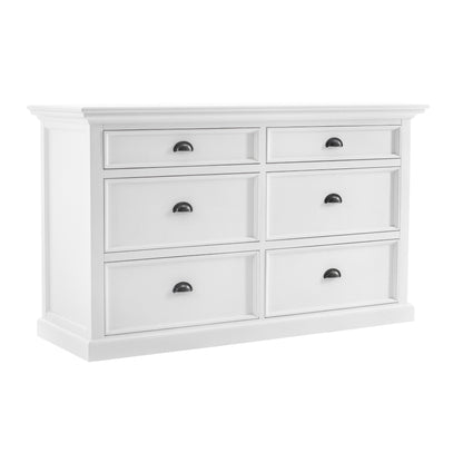 57" White Solid Wood Six Drawer Sideboard