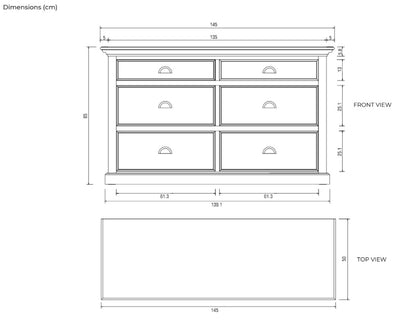 57" White Solid Wood Six Drawer Sideboard