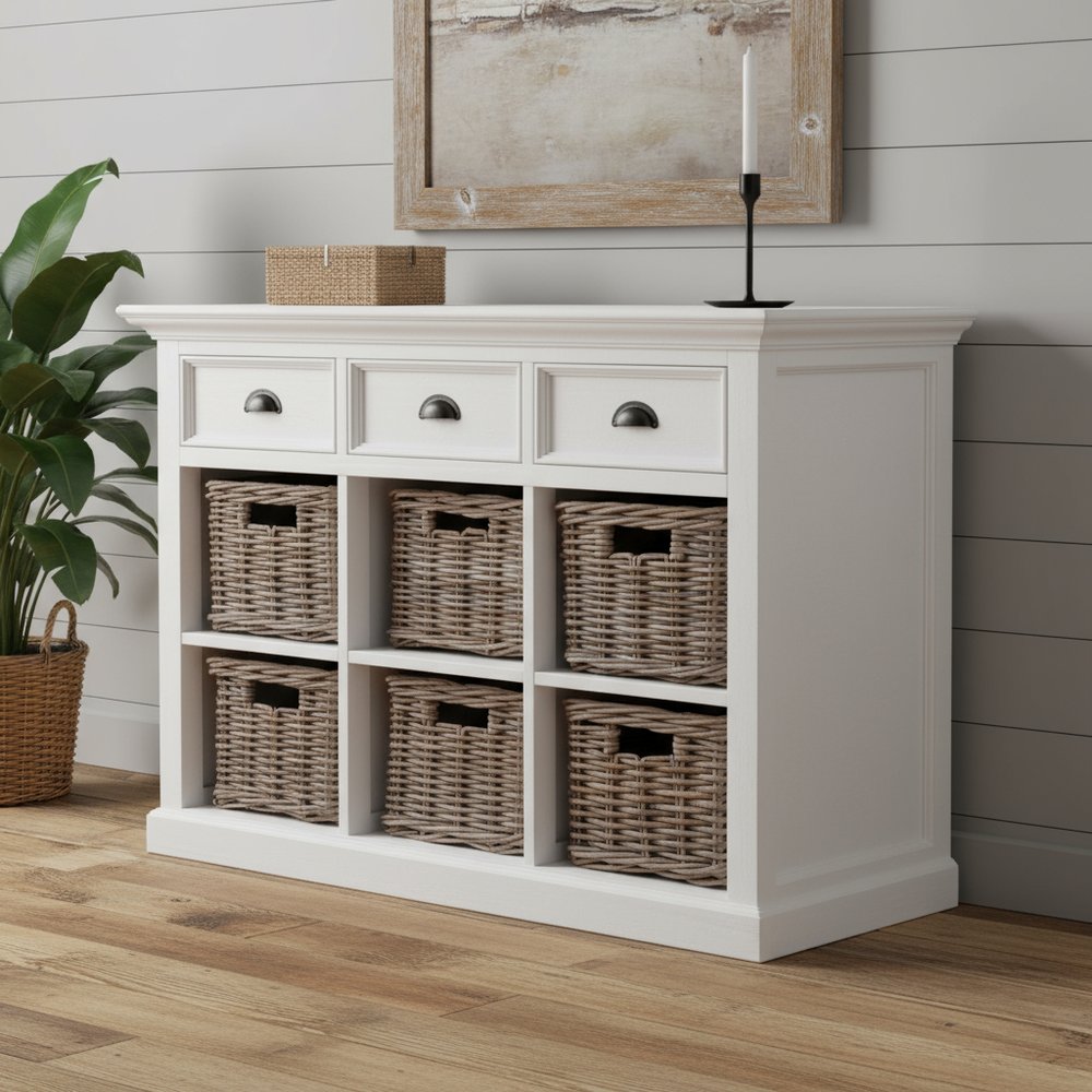 Modern Farmhouse Buffet Server With Basket Set