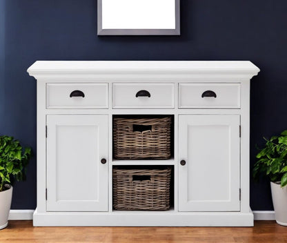 49" White Wood Three Drawer Sideboard with Two Doors