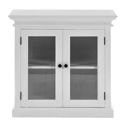 35" White Wood and Glass Two Door Accent Cabinet