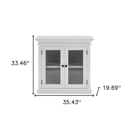 35" White Wood and Glass Two Door Accent Cabinet