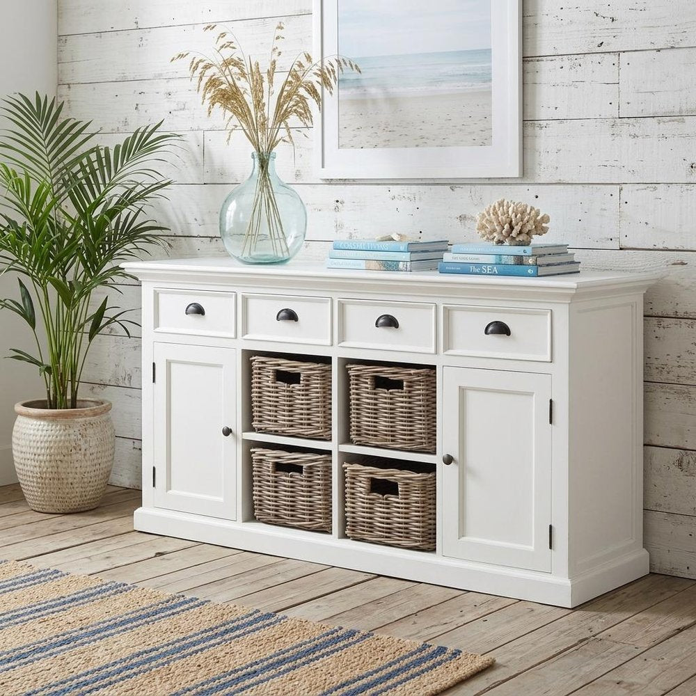 63" White Solid Wood Four Drawer Sideboard with Two Doors