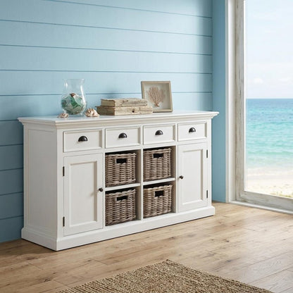 63" White Solid Wood Four Drawer Sideboard with Two Doors