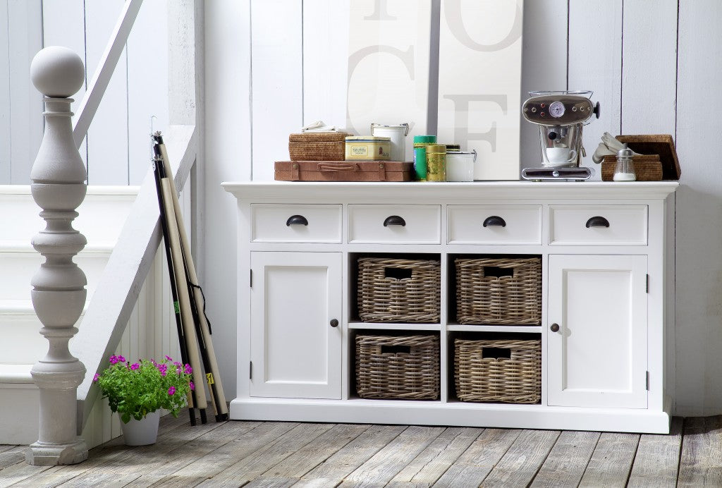 Modern Farmhouse White Buffet With Baskets