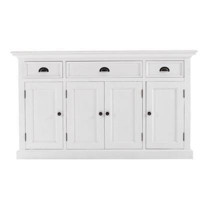 57" White Solid Wood Three Drawer Sideboard