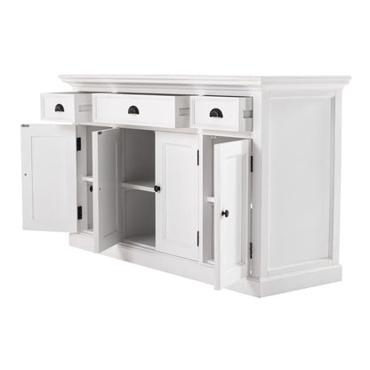57" White Solid Wood Three Drawer Sideboard