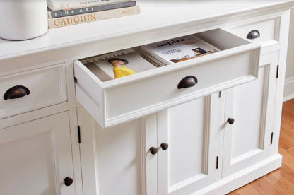 57" White Solid Wood Three Drawer Sideboard