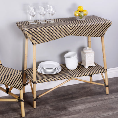 Brown And Beige Rattan Bar Cart