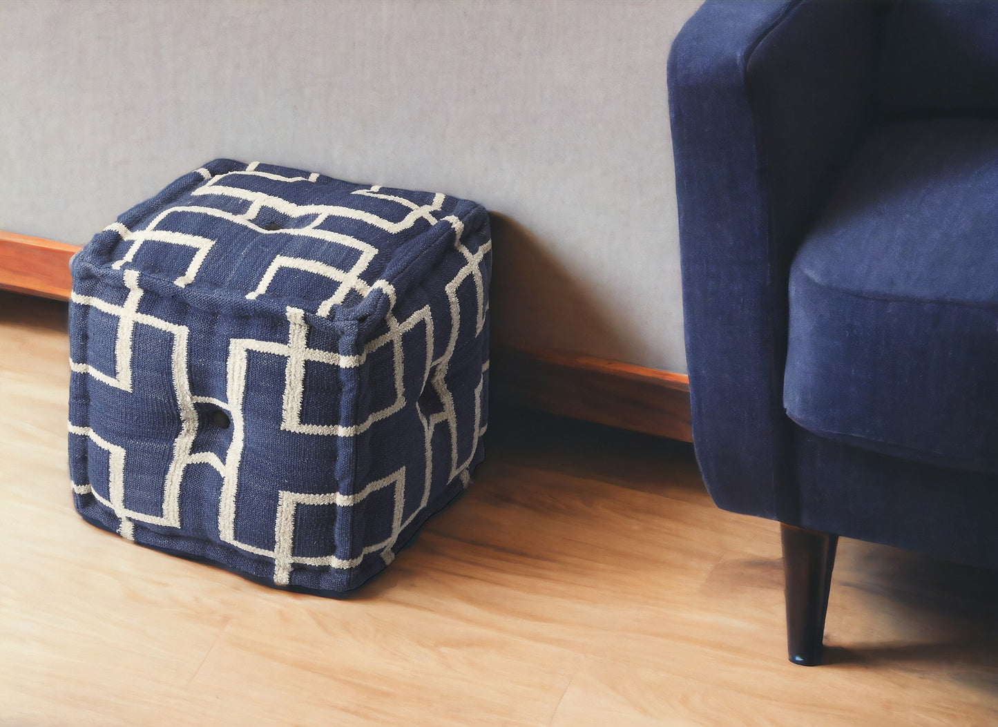 16" Blue Pouf Ottoman