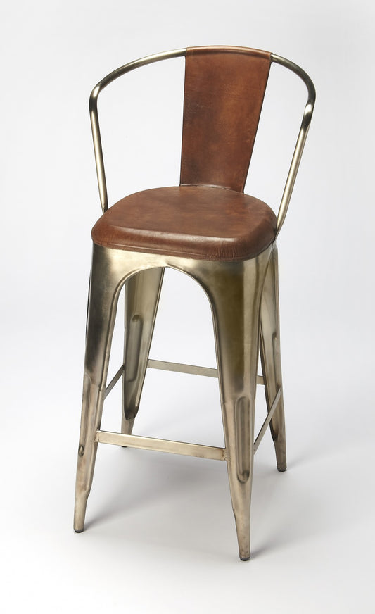 28" Brown And Gold Iron Bar Chair