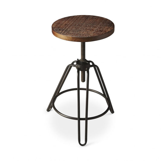 29" Brown And Gray Iron Swivel Backless Counter Height Swivel Bar Chair