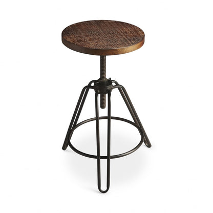 29" Brown And Gray Iron Swivel Backless Counter Height Swivel Bar Chair