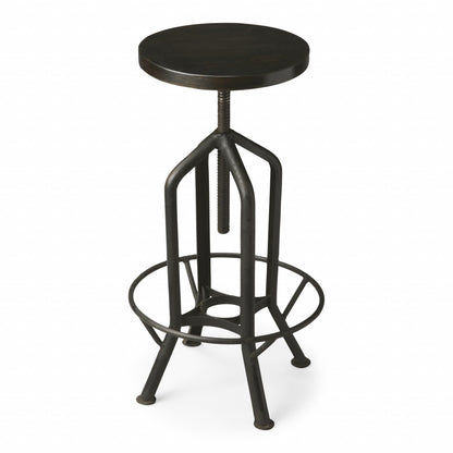 39" Black Manufactured Wood And Iron Swivel Backless Bar Chair