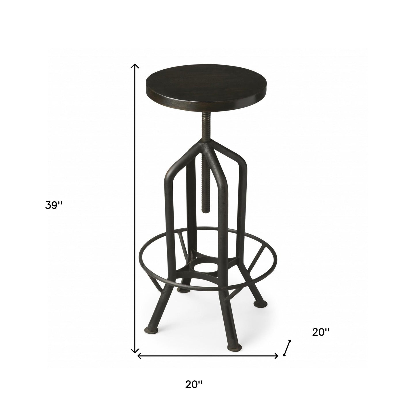 39" Black Manufactured Wood And Iron Swivel Backless Bar Chair