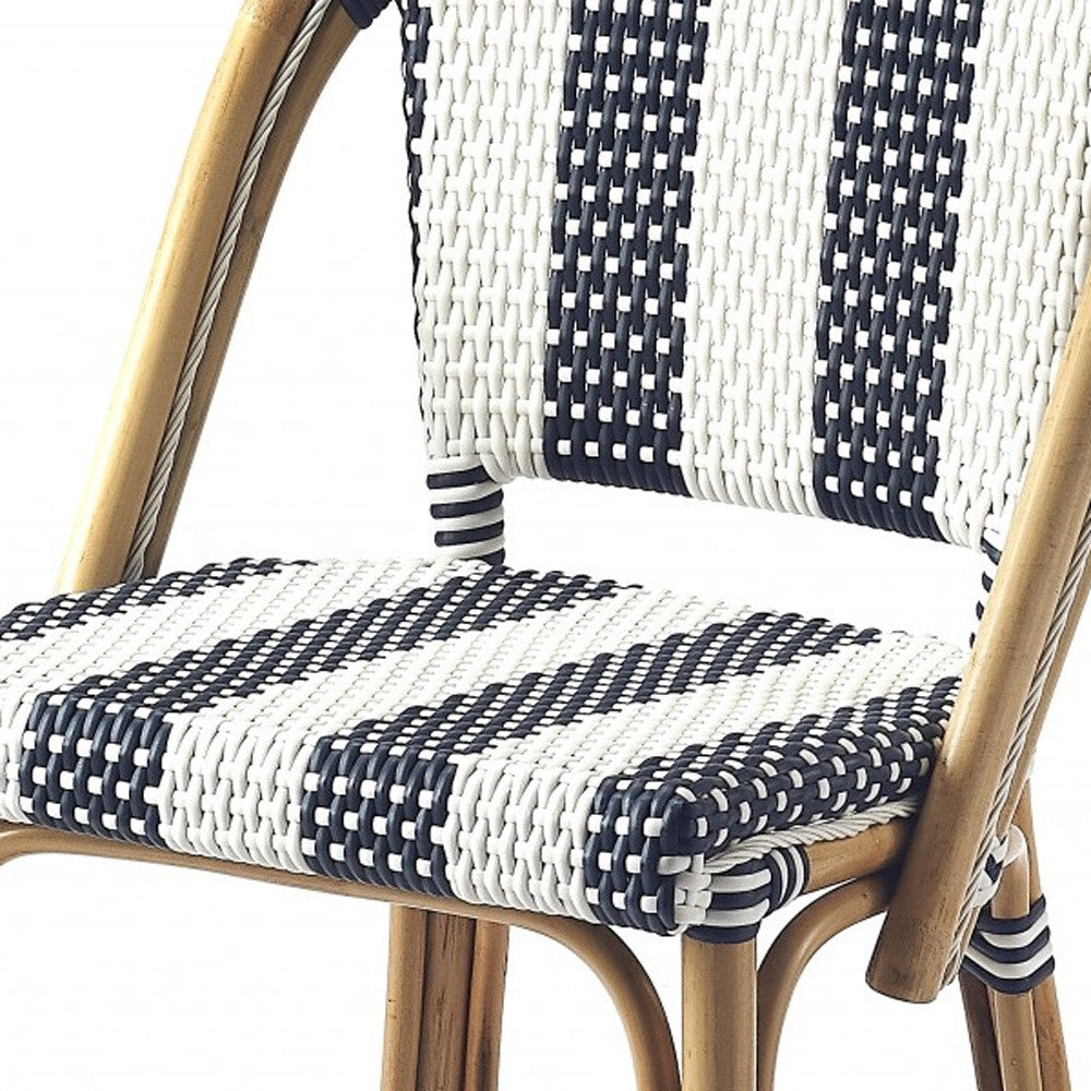 28" Blue and White And Natural Rattan Bar Chair