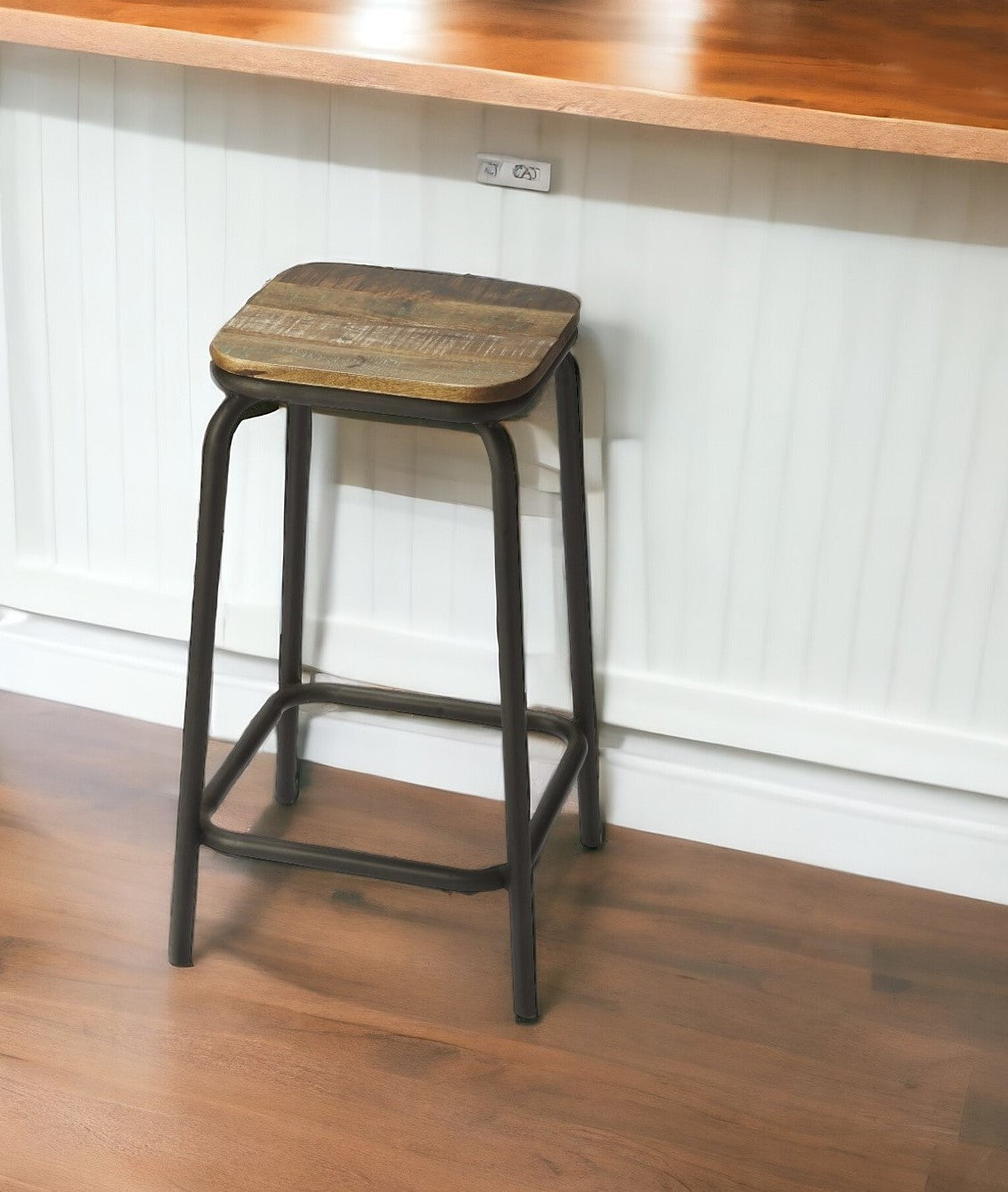 25" Brown And Black Iron Backless Counter Height Bar Chair