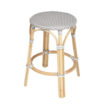 24" Natural Gray and White Rattan Backless Counter Height Bar Chair