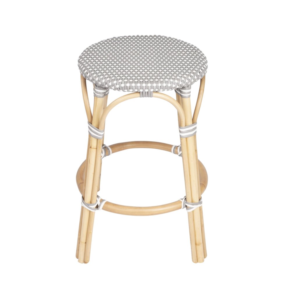24" Natural Gray and White Rattan Backless Counter Height Bar Chair