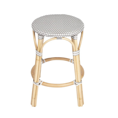 24" Natural Gray and White Rattan Backless Counter Height Bar Chair