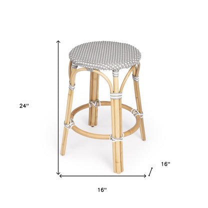 24" Natural Gray and White Rattan Backless Counter Height Bar Chair