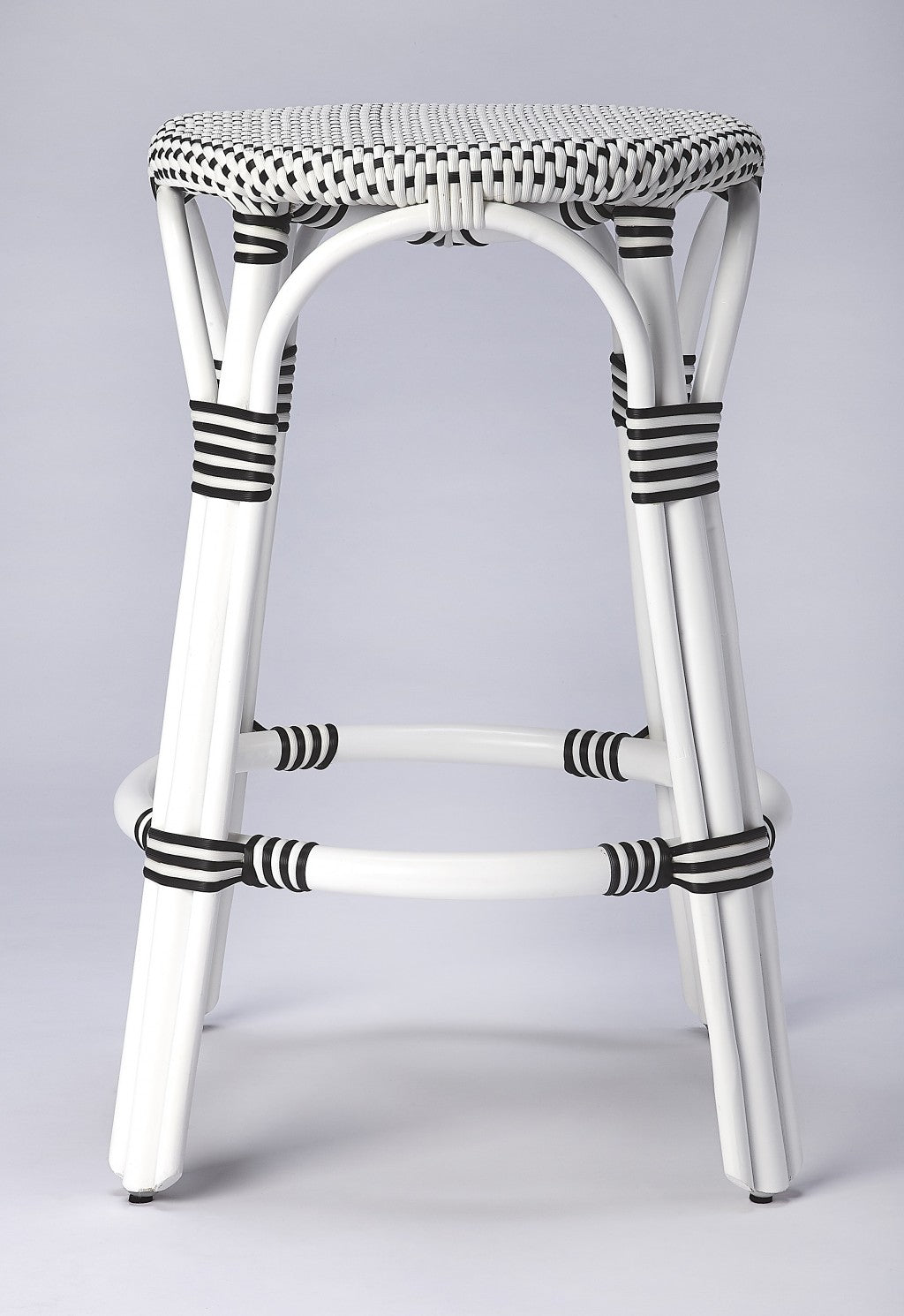 24" Black and White Rattan Backless Counter Height Bar Chair