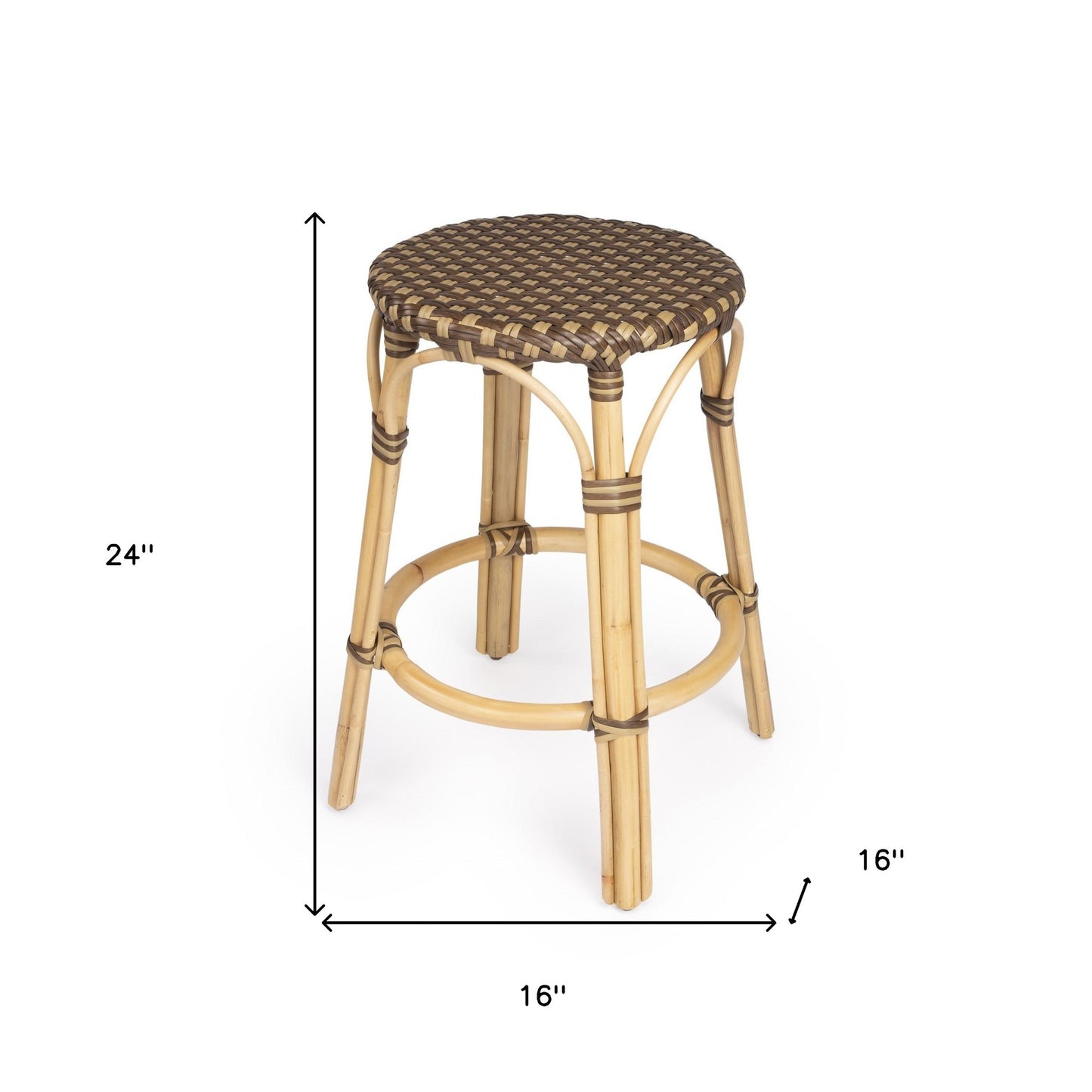 24" Natural and Brown Rattan Backless Counter Height Bar Chair