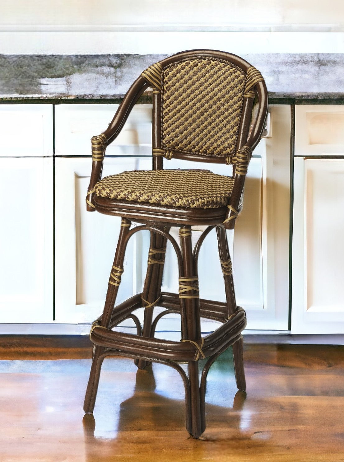 30" Brown Rattan Bar Chair