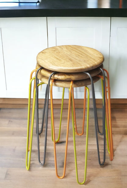 19" Brown And Gray Iron Backless Bar Chair