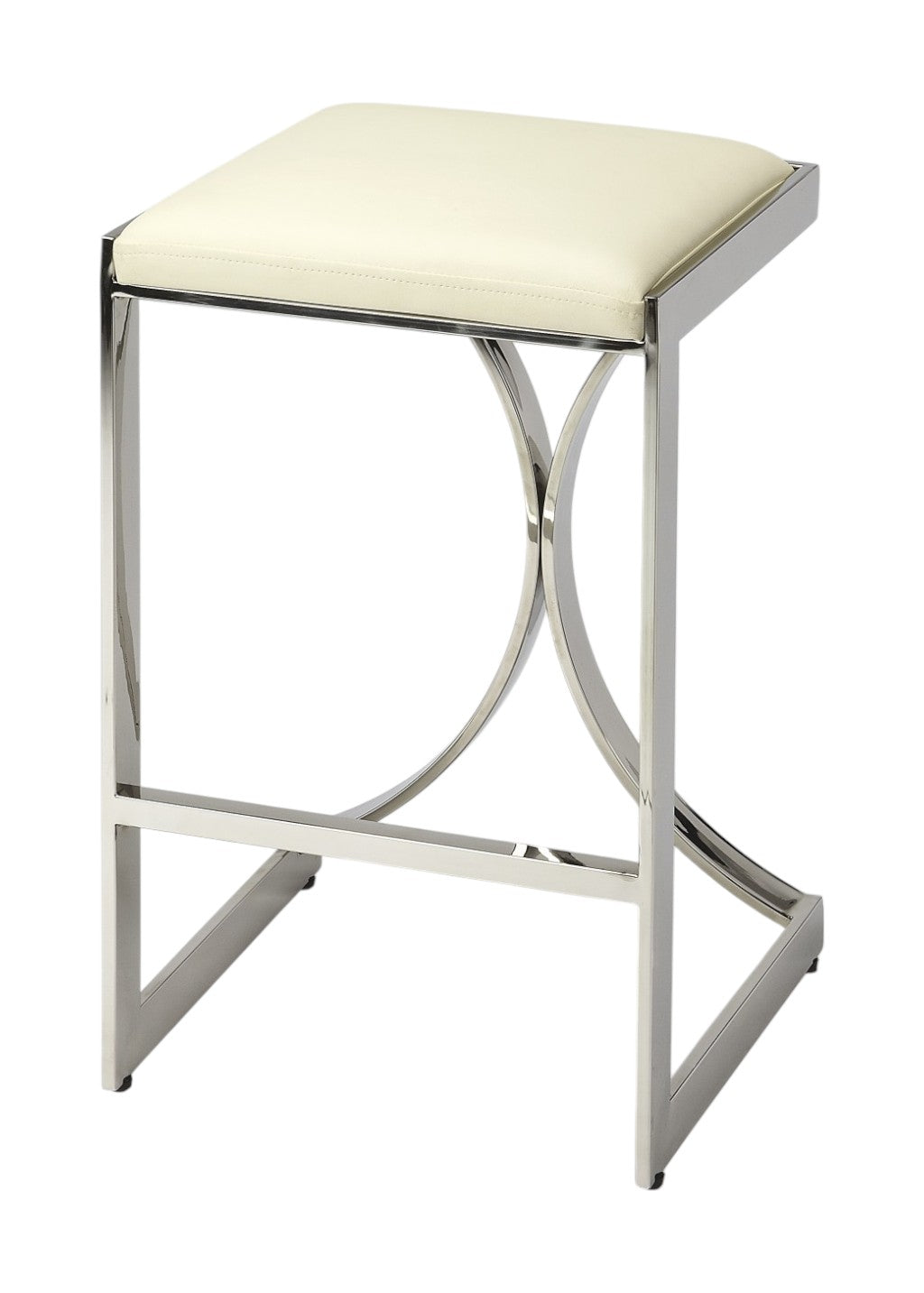 24" Off White and Silver Faux Leather and Iron Backless Counter Height Bar Chair