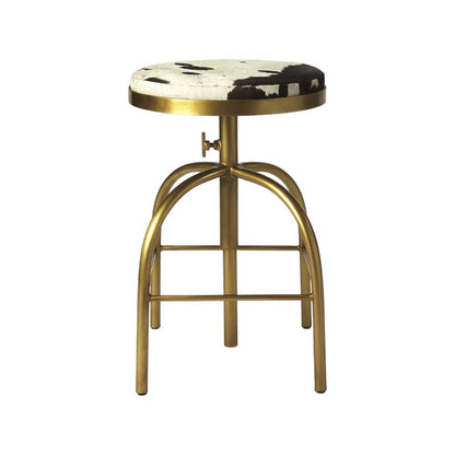 Black Off White and Gold Iron Backless Adjustable Height Swivel Bar Chair