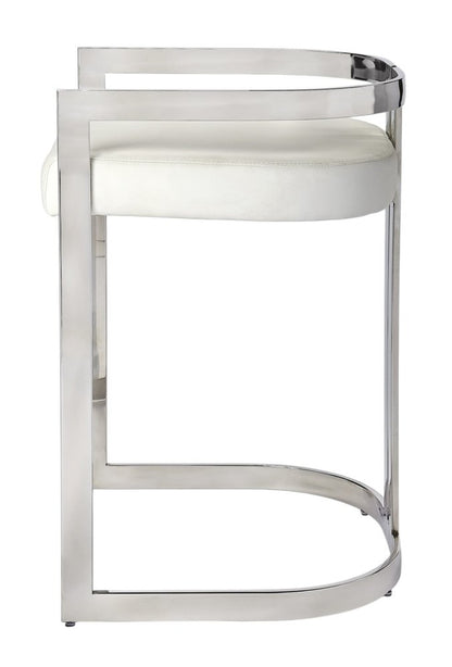 28" White and Silver Stainless Steel and Iron Low Back Counter Height Bar Chair