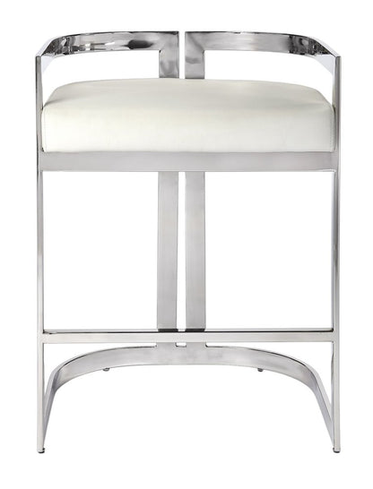 28" White and Silver Stainless Steel and Iron Low Back Counter Height Bar Chair