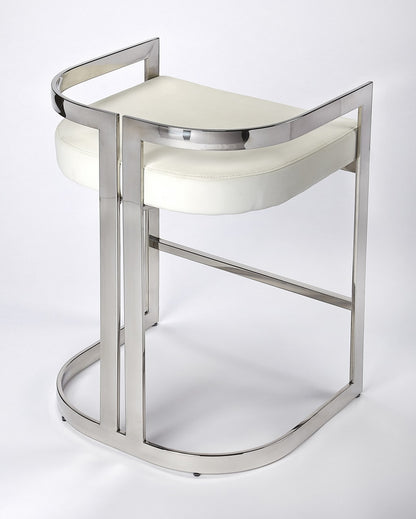 28" White And Silver Stainless Steel Low back Counter Height Bar Chair