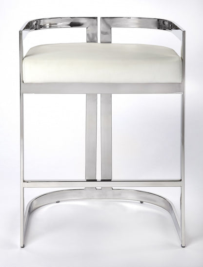 28" White And Silver Stainless Steel Low back Counter Height Bar Chair