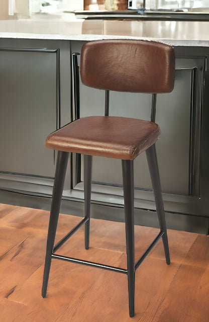 28" Brown And Black Iron Bar Chair