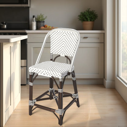 28" White And Dark Brown Rattan Bar Chair