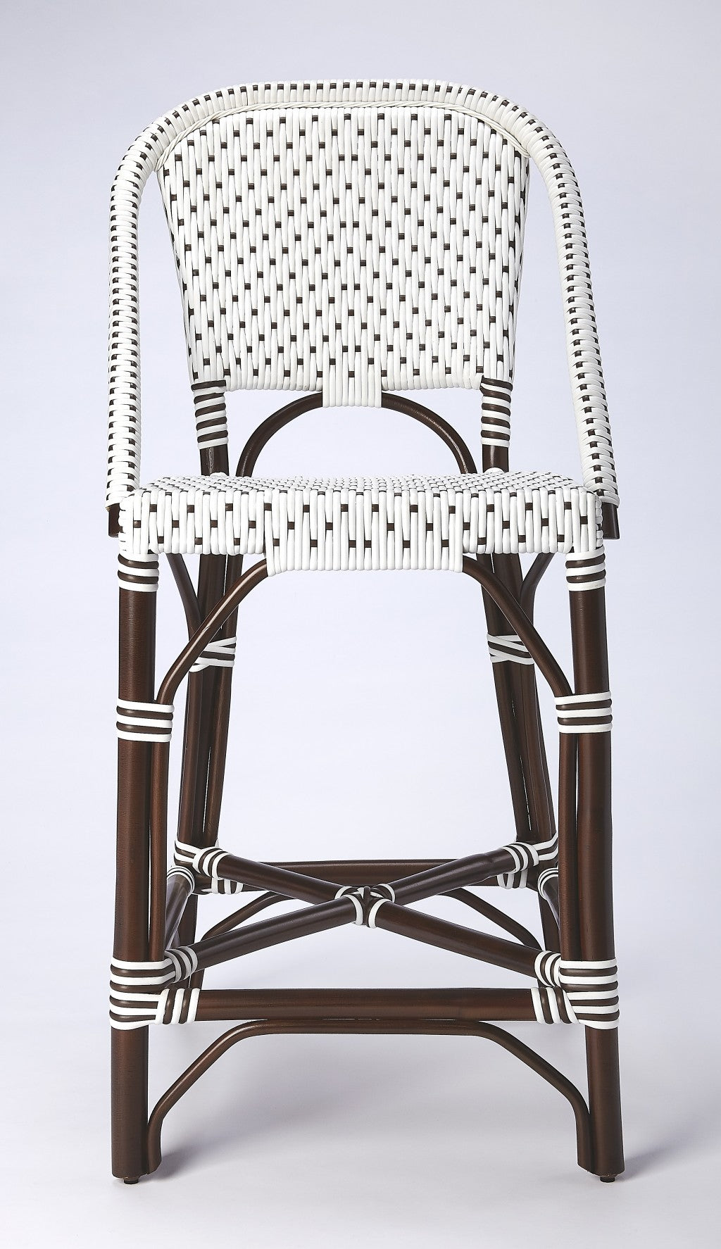 28" White And Dark Brown Rattan Bar Chair